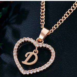 Gold Letter D Love Heart Crystal Pendant necklace